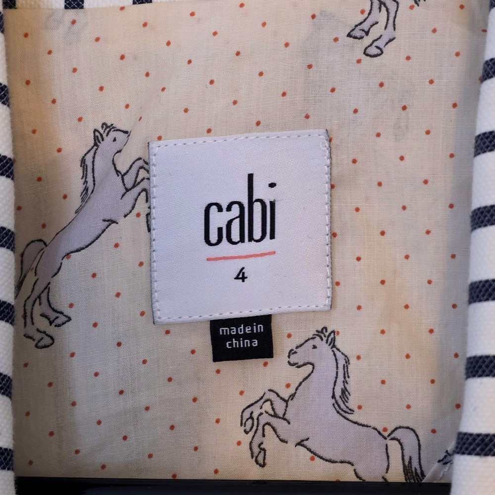 Cabi Striped Bell Sleeve Blazer Jacket Black White Horse Print Lined Size 4 - Picture 12 of 14